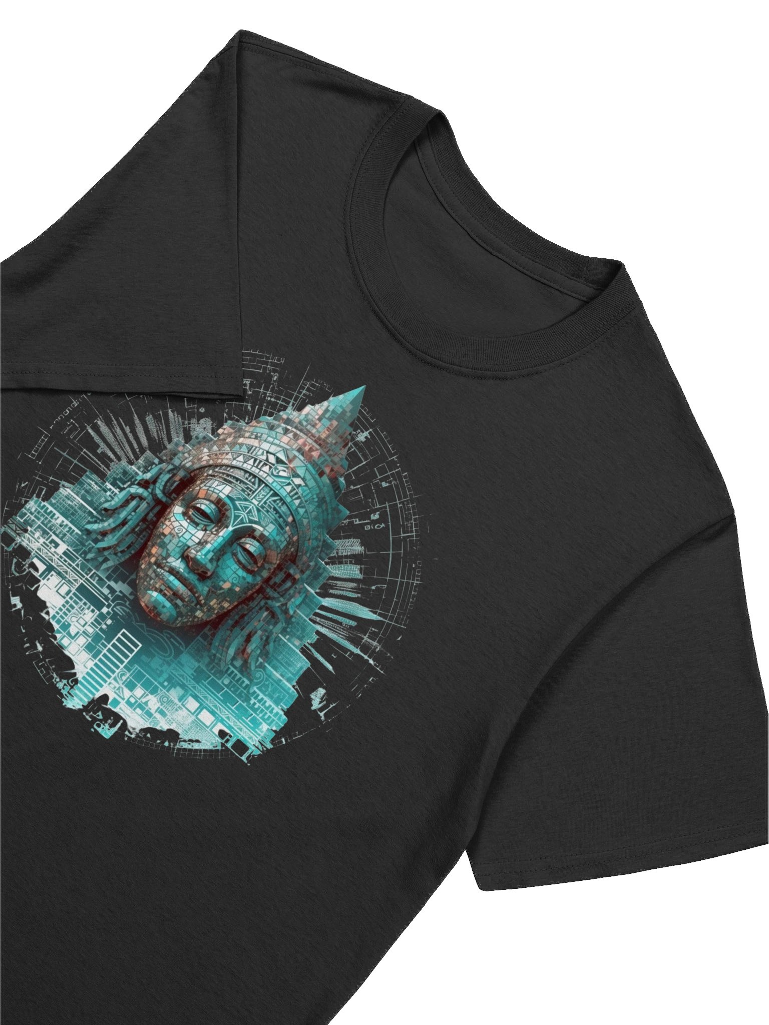 🪶 Digital Temple – Futuristic Mayan Mask - Unisex Softstyle Gildan T-Shirt product image (8)