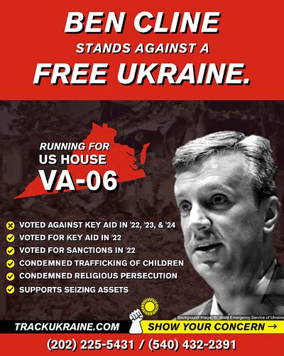 Congressman @repbencline voted against the majority of aid packages for Ukraine. He has not given a public stance on the Supp...