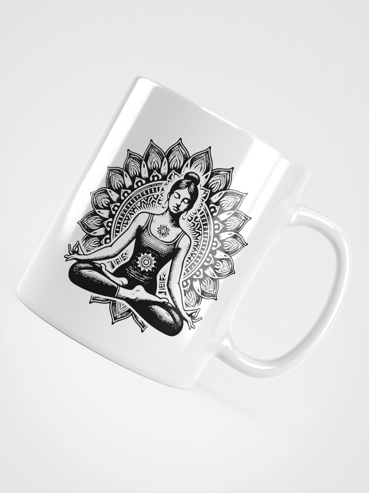 Taza blanca brillante con Mujer Meditando product image (12)