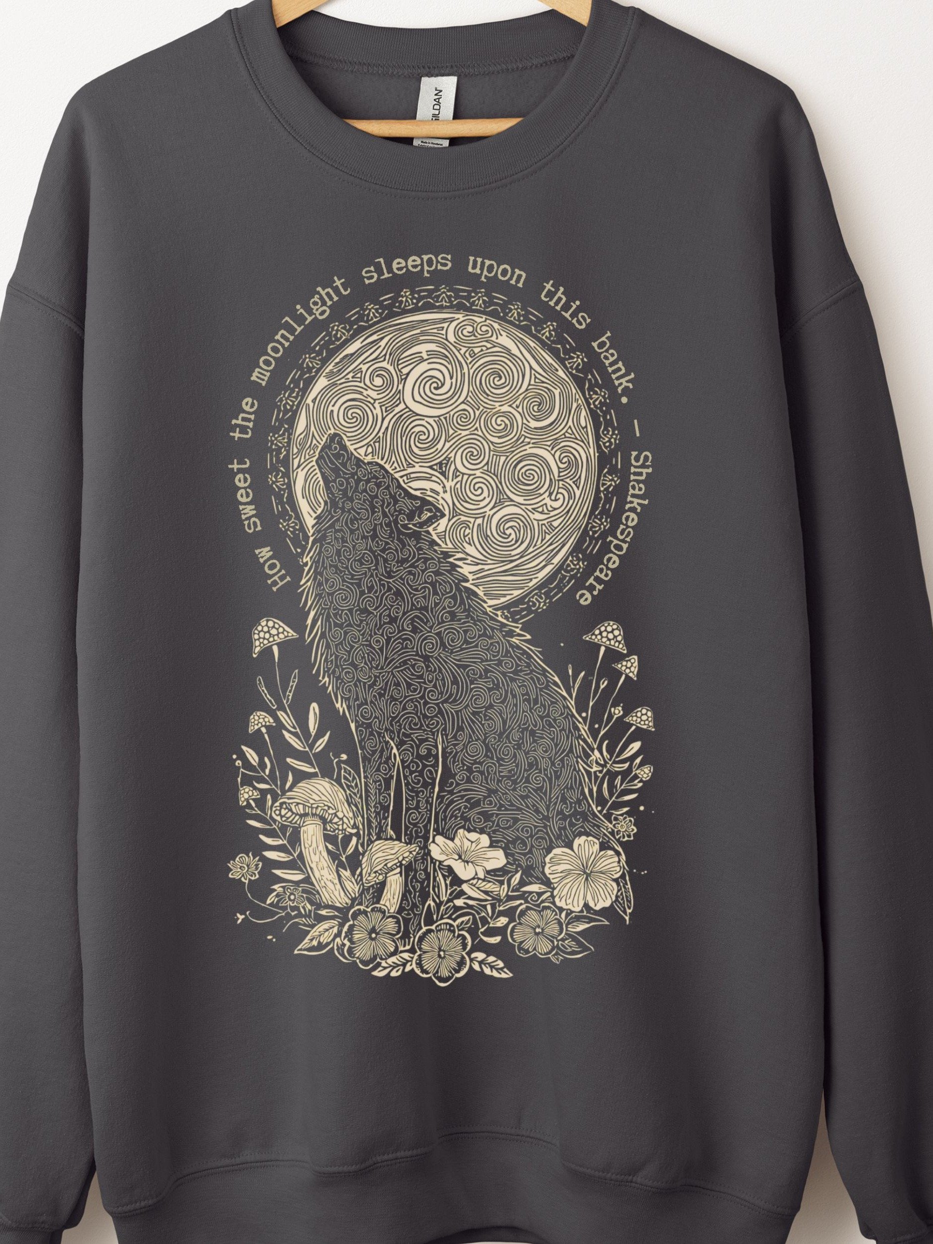 Moonlight Wolf Shakespeare Crewneck, Literary Sweatshirt for Nature Lovers product image (1)