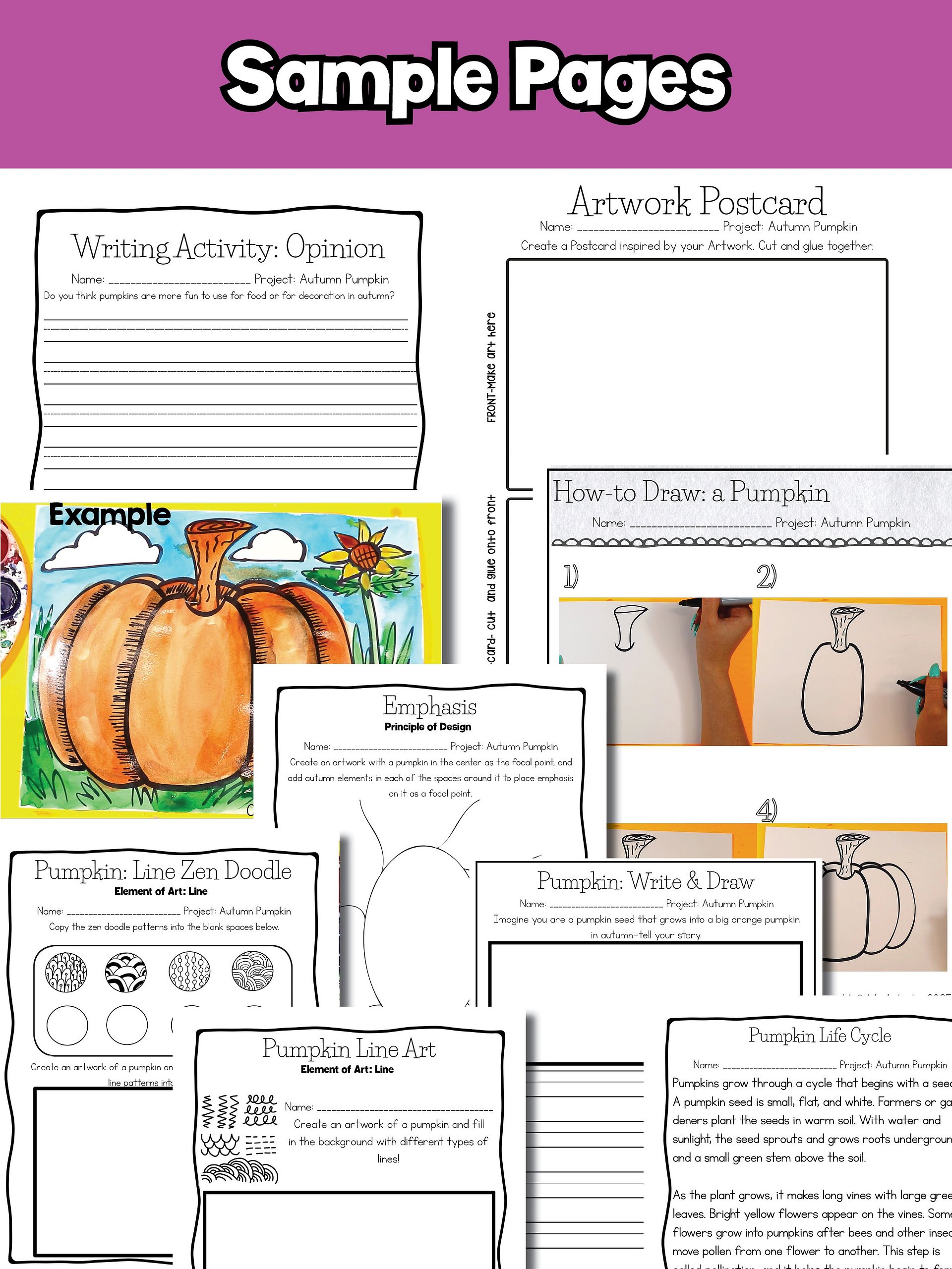 Autumn Art Lesson Autum Pumpkin Art Project Autumn Reading Fall Wrinting Prompts product image (9)