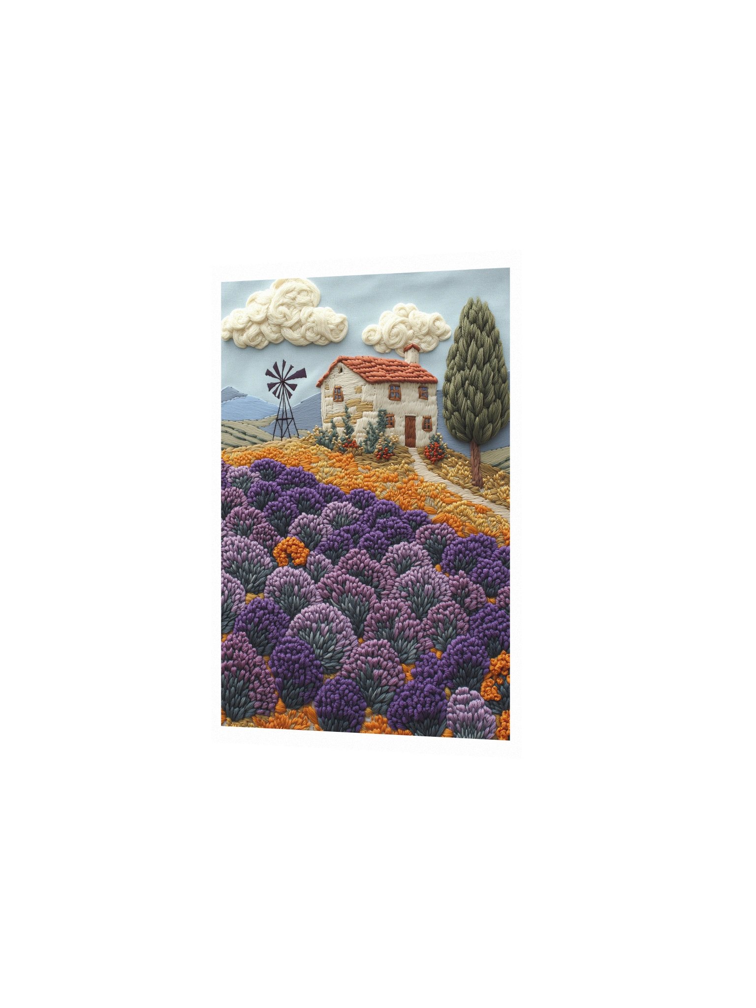 A Little Barn in the Countryside | Embroidery-Style Wall Art — Unframed Print product image (2)