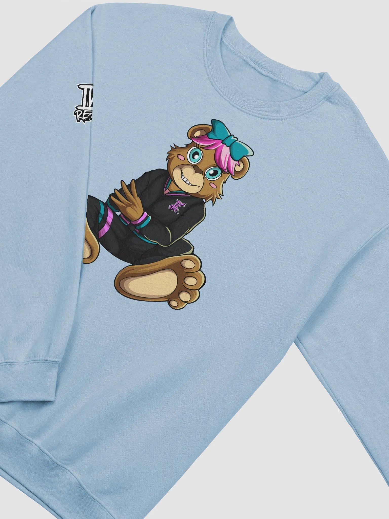 Sitting Girl Bear Light Blue Crewneck Sweatshirt product image (3)