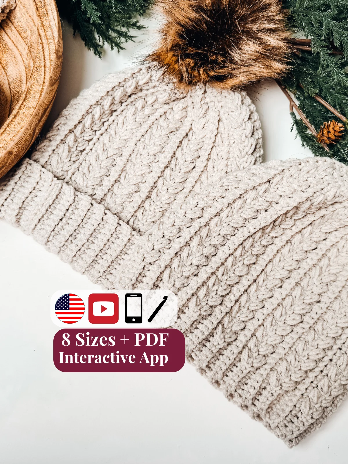 Snowy Wheat Puff Stitch Crochet Hat Pattern product image (1)