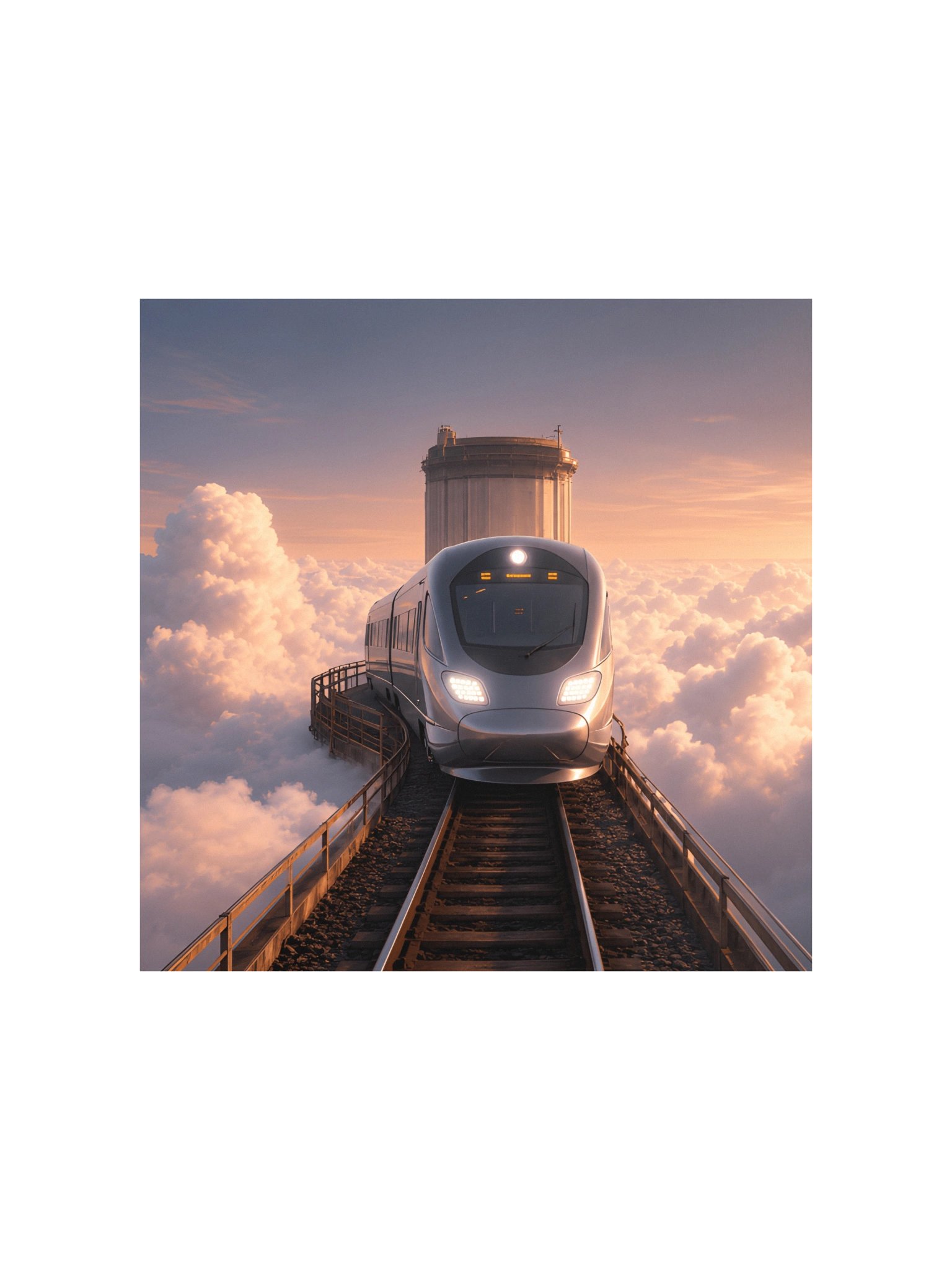 Surreal Train in the Clouds Wall Art | Futuristic Dreamcore Poster | Minimalist Sci Fi Print product image (2)
