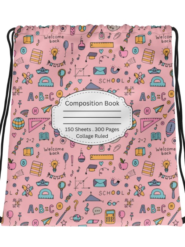 Pink Chalkboard Chic Composition Inspired Essential Gym Drawstring Bag product image (2)