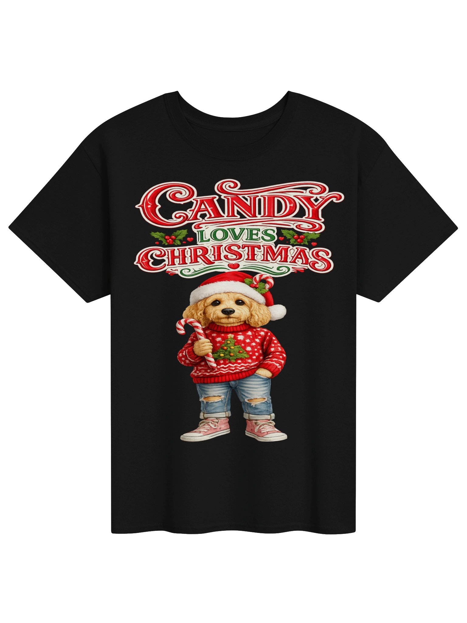 Candy Loves Christmas Dog Adult Tee product image (1)