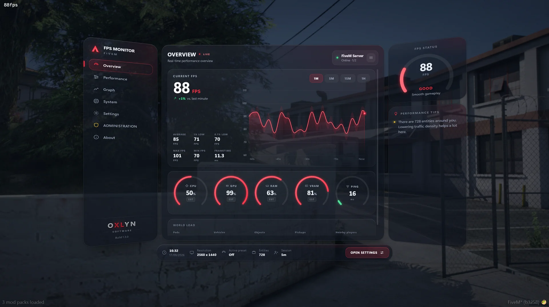 FiveM FPS Boost Script – 6 Presets, 87 Settings | ESX, QBCore, QBOX product image (5)