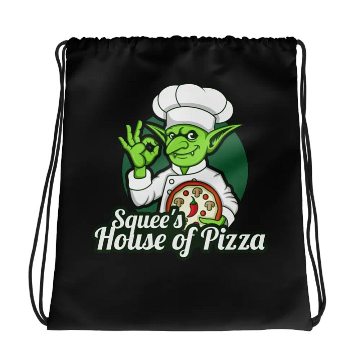 Squee’s House of Pizza Drawstring Bag (Black) product image (1)