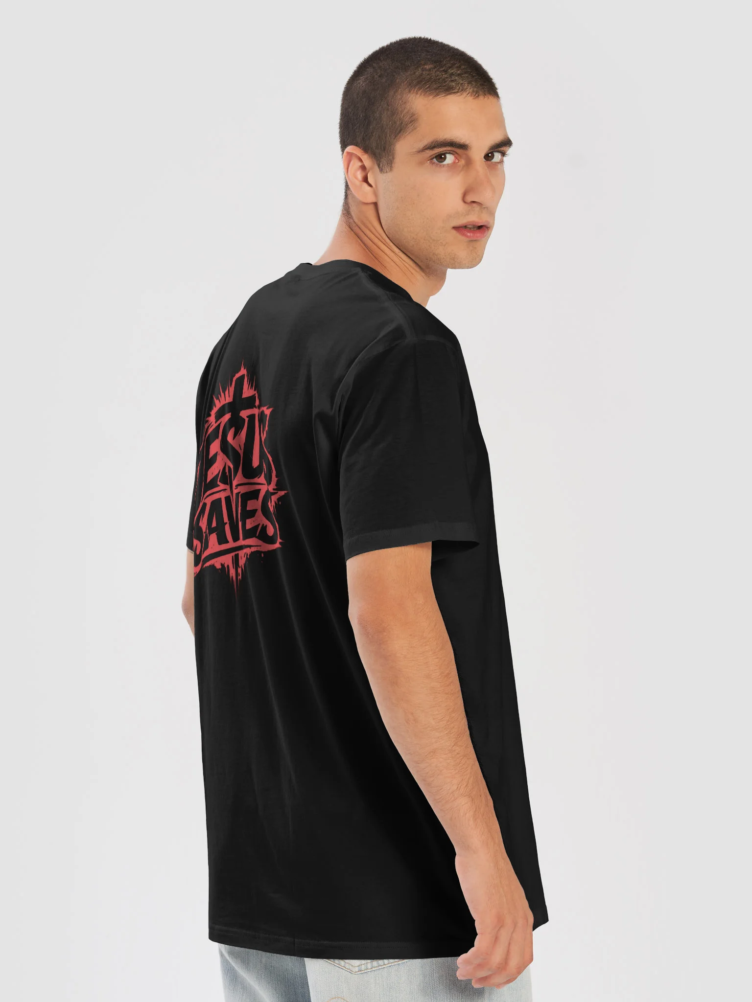 Jesus Saves T-shirt (red text - back) product image (36)