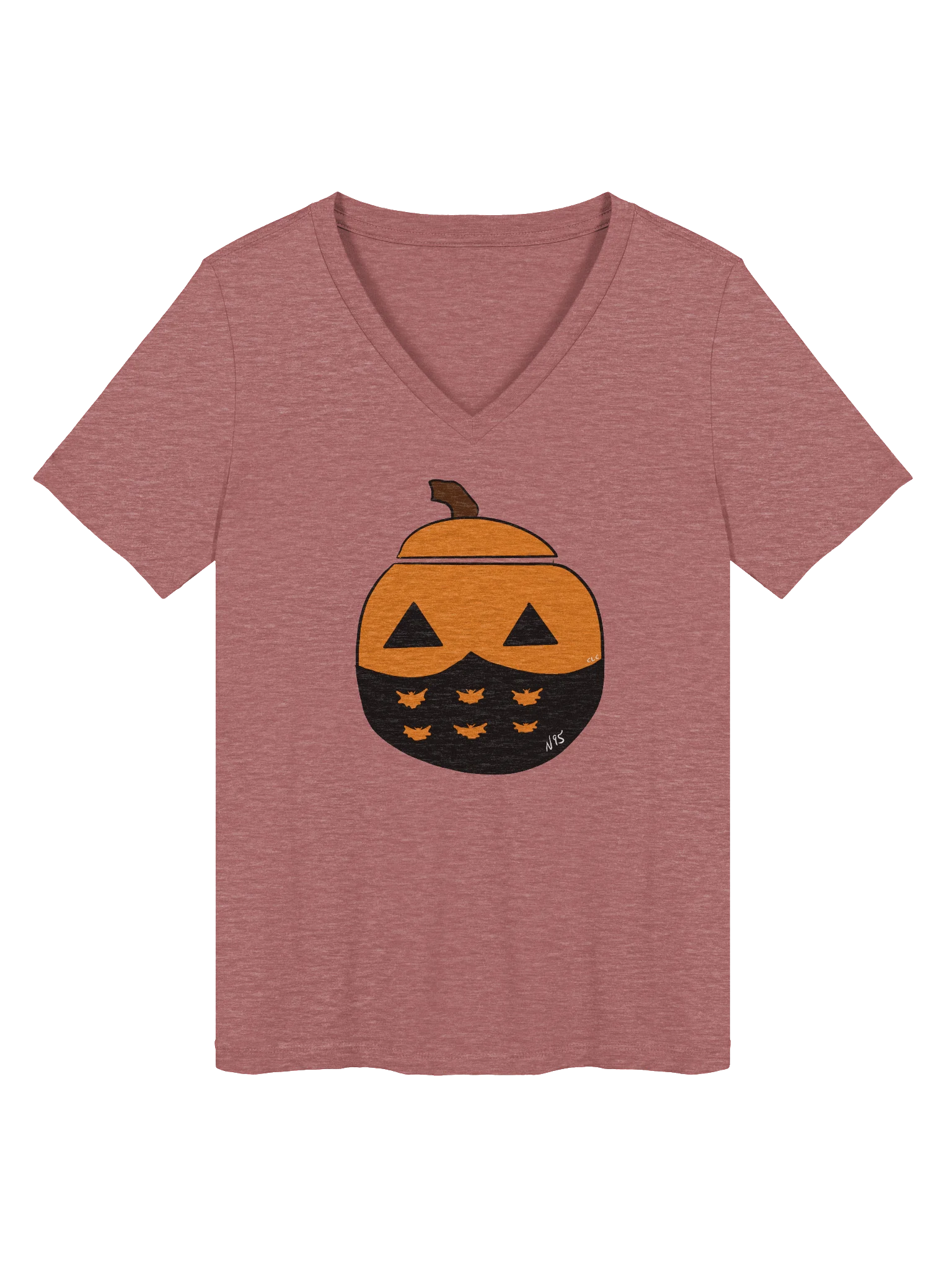 Mask-O-Lantern v-neck tee (black mask) product image (1)
