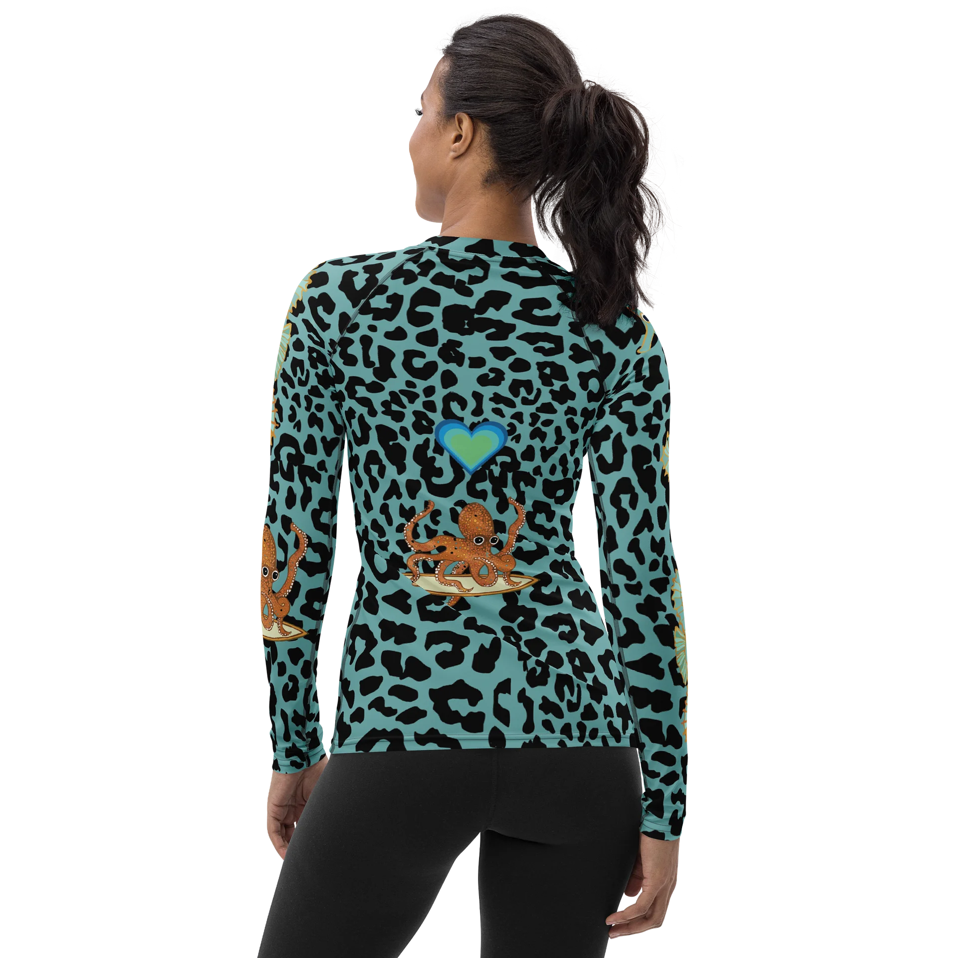 Blue Leopard Seahorse Women's Rash Guard product image (2)
