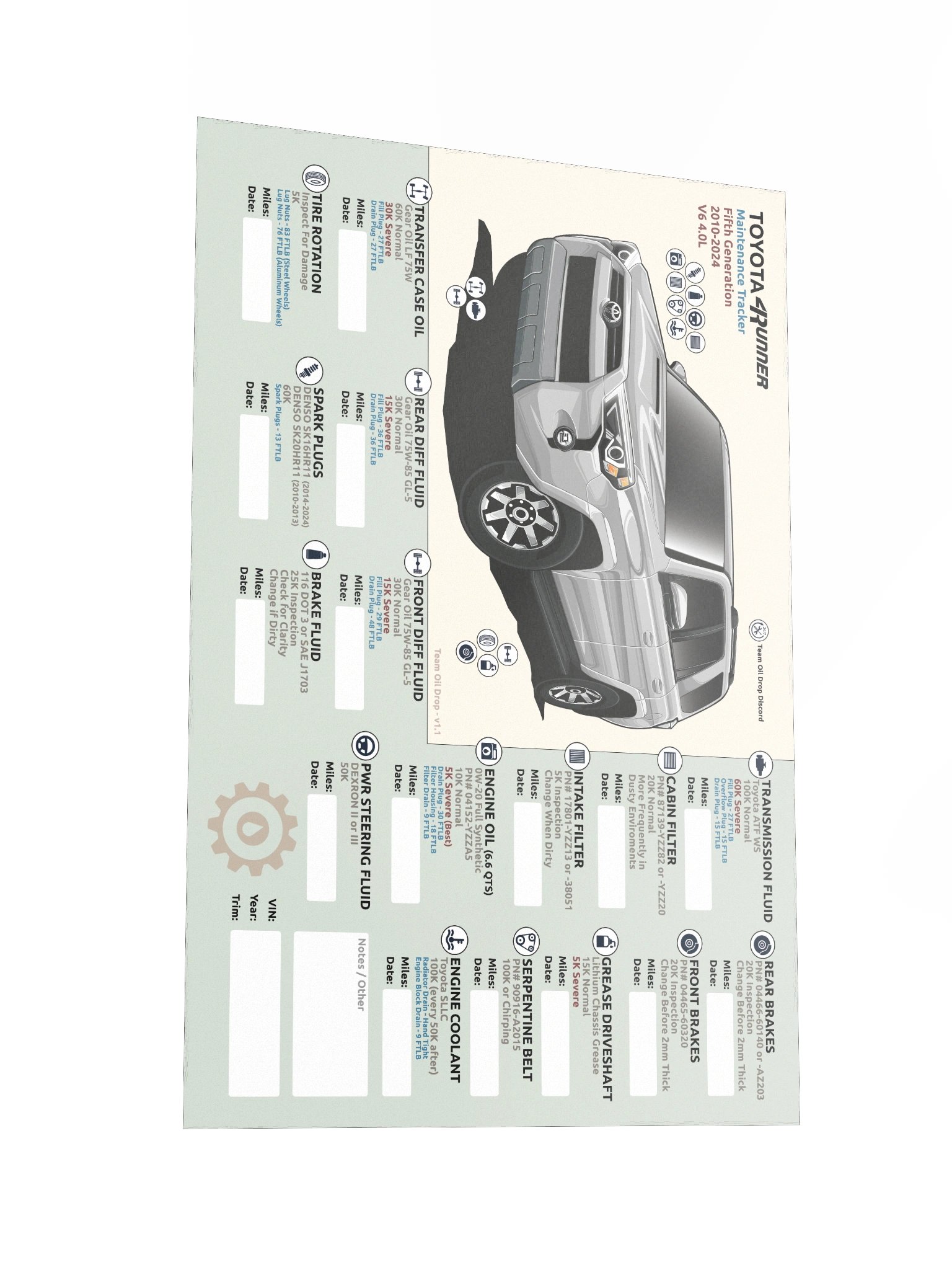 5th GEN 4Runner MAINTENANCE TRACKER V1.1 - Silver product image (3)