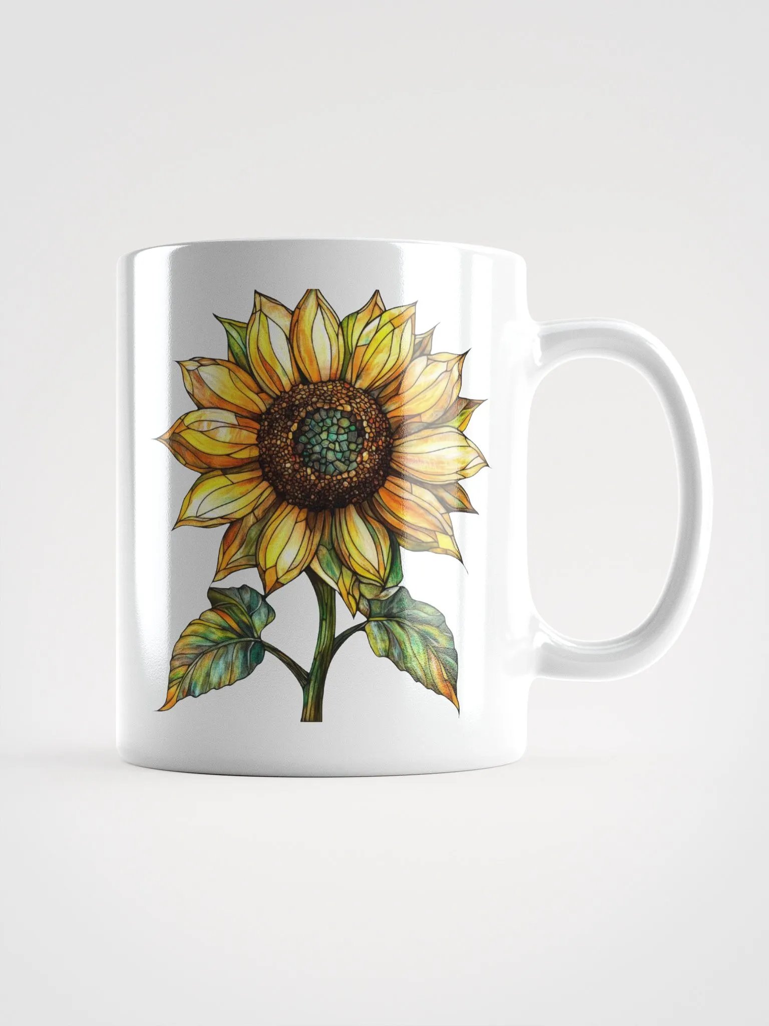 Stained Glass Sunflower White Glossy Mug product image (1)