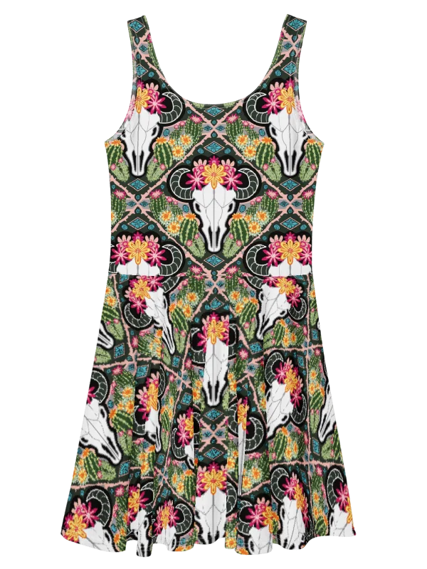 Western Americana Cacti Cow Skater Dress | Cowgirl Fit & Flare | Monique Faella Designs™ product image (8)