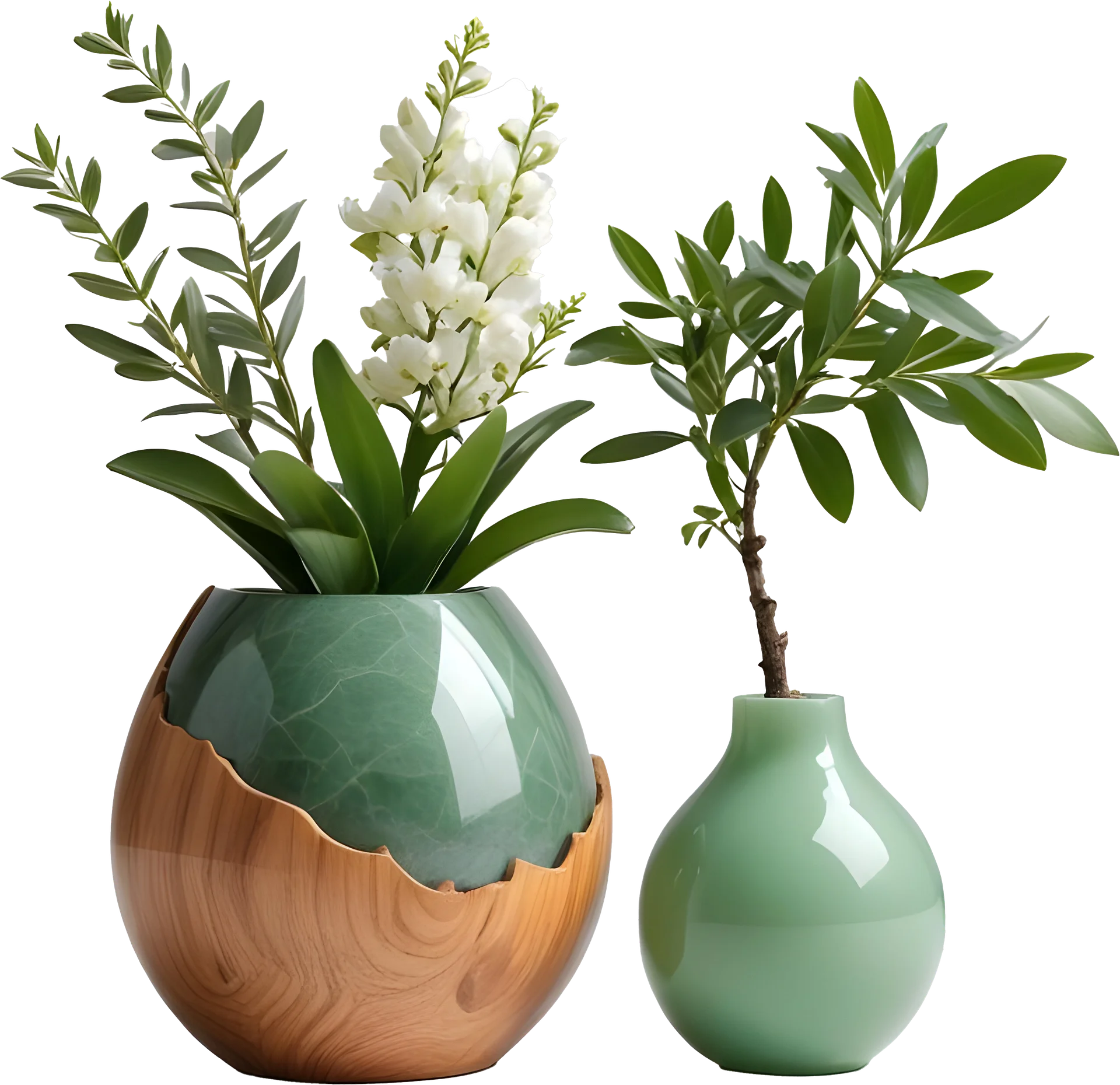 Jade Signature – Duo of Jade and Wood Vases PNG product image (1)