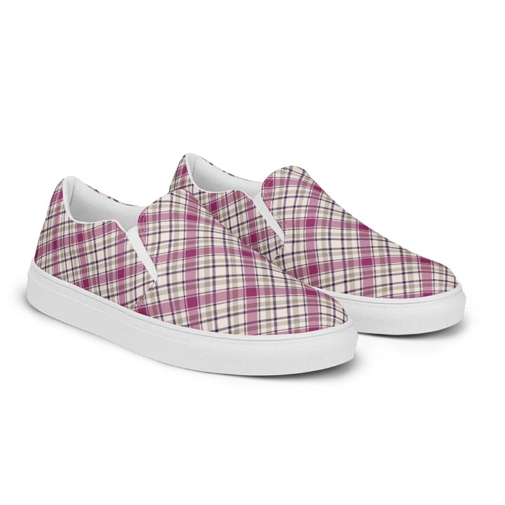 Magenta and Gray Plaid Women's Slip-On Shoes product image (2)