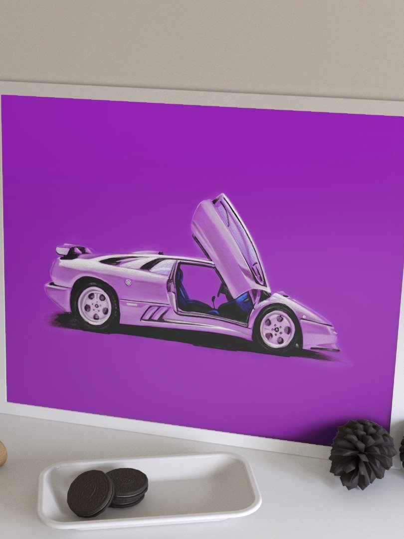 Purple Lamborghini Diablo - A3 print product image (2)