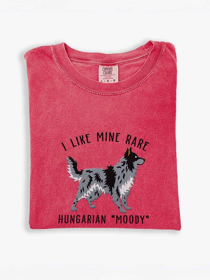 I Like Mine Rare T-Shirt(Embroidered) of a Hungarian Mudi(Gray) product image (1)