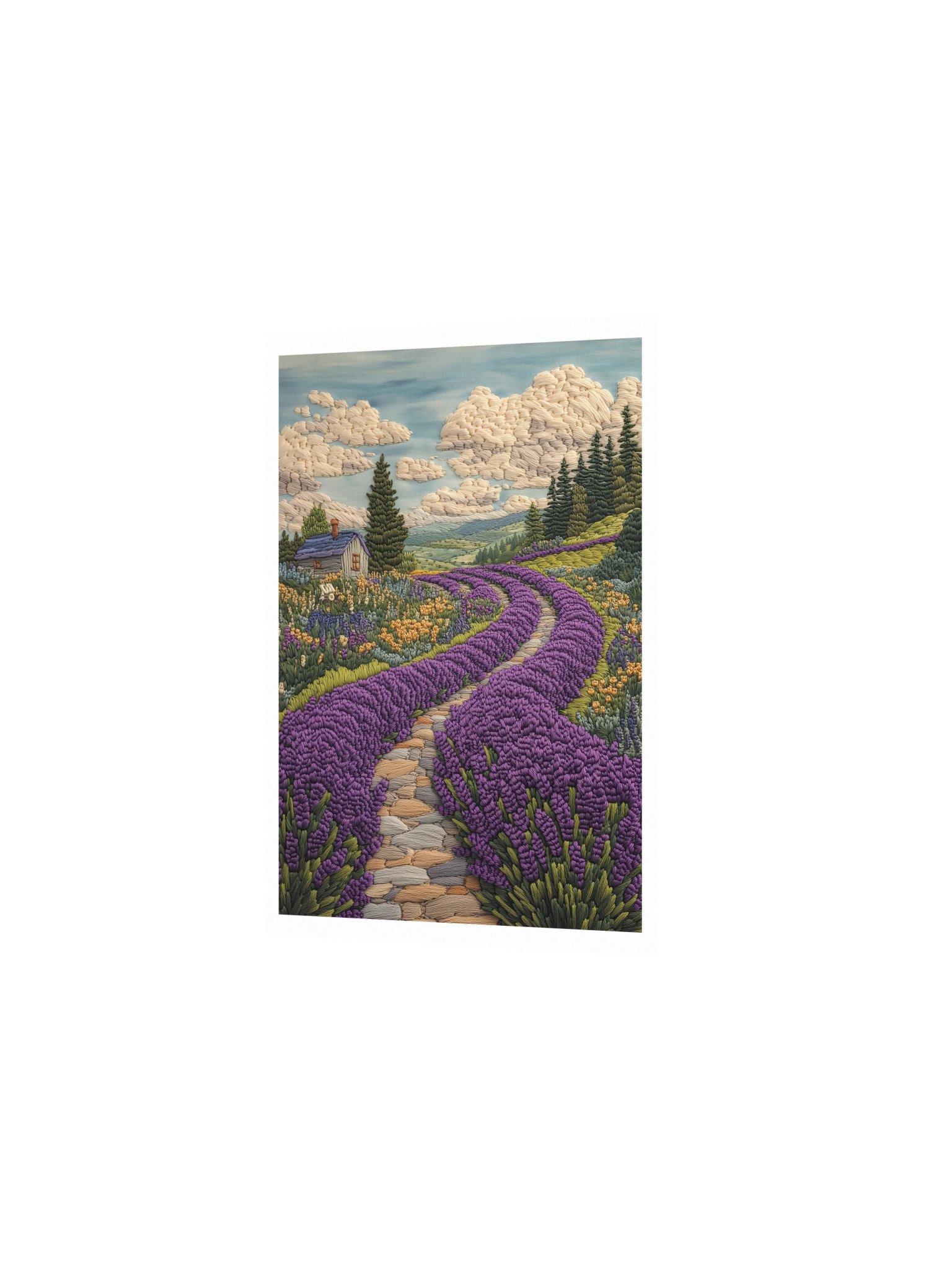 A Lavender Walk in Provence | Embroidery-Style Wall Art — Unframed Print product image (2)