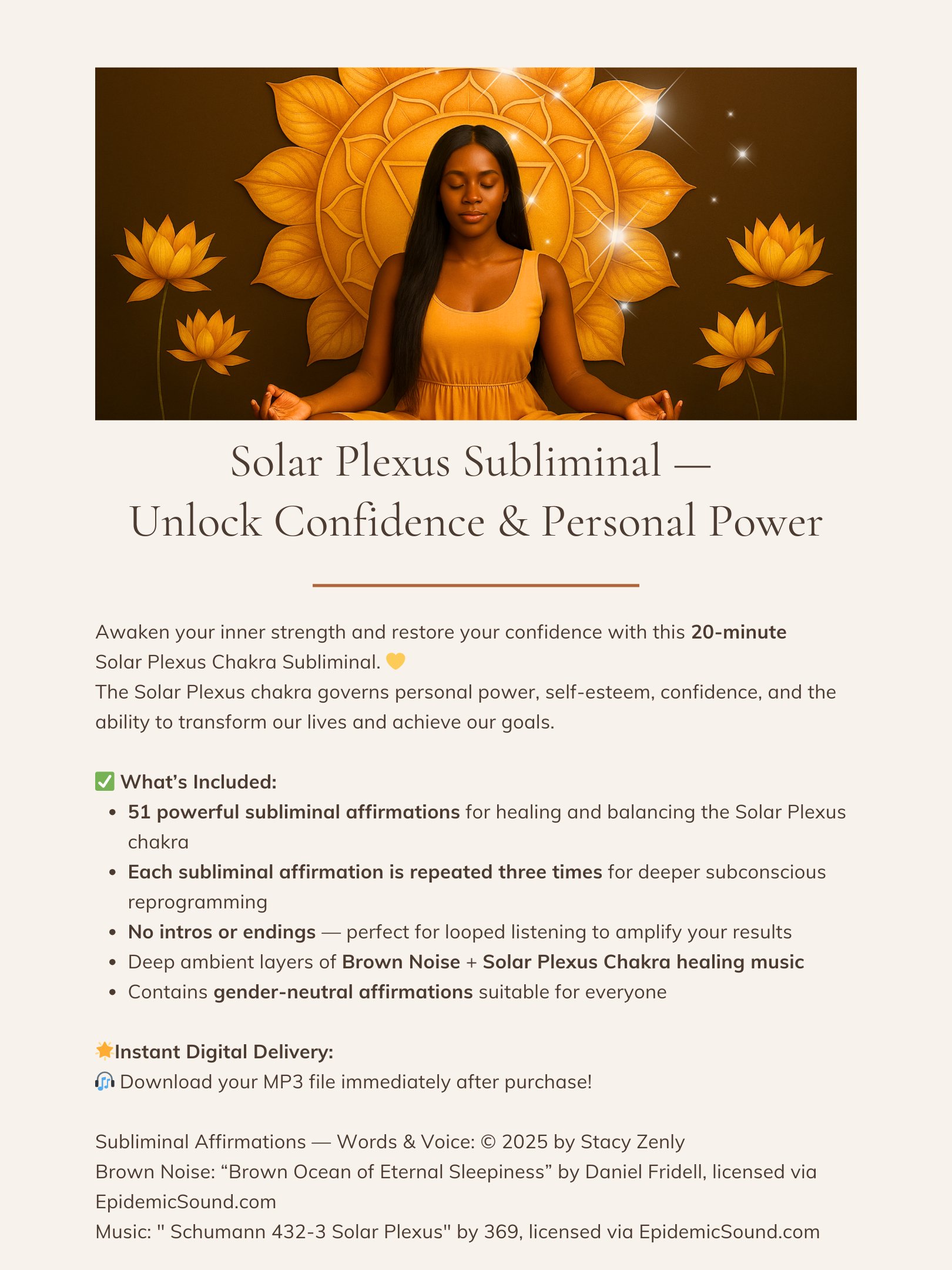 Solar Plexus Chakra Subliminal - Unlock Confidence & Personal Power | MP3 Audio Download product image (2)