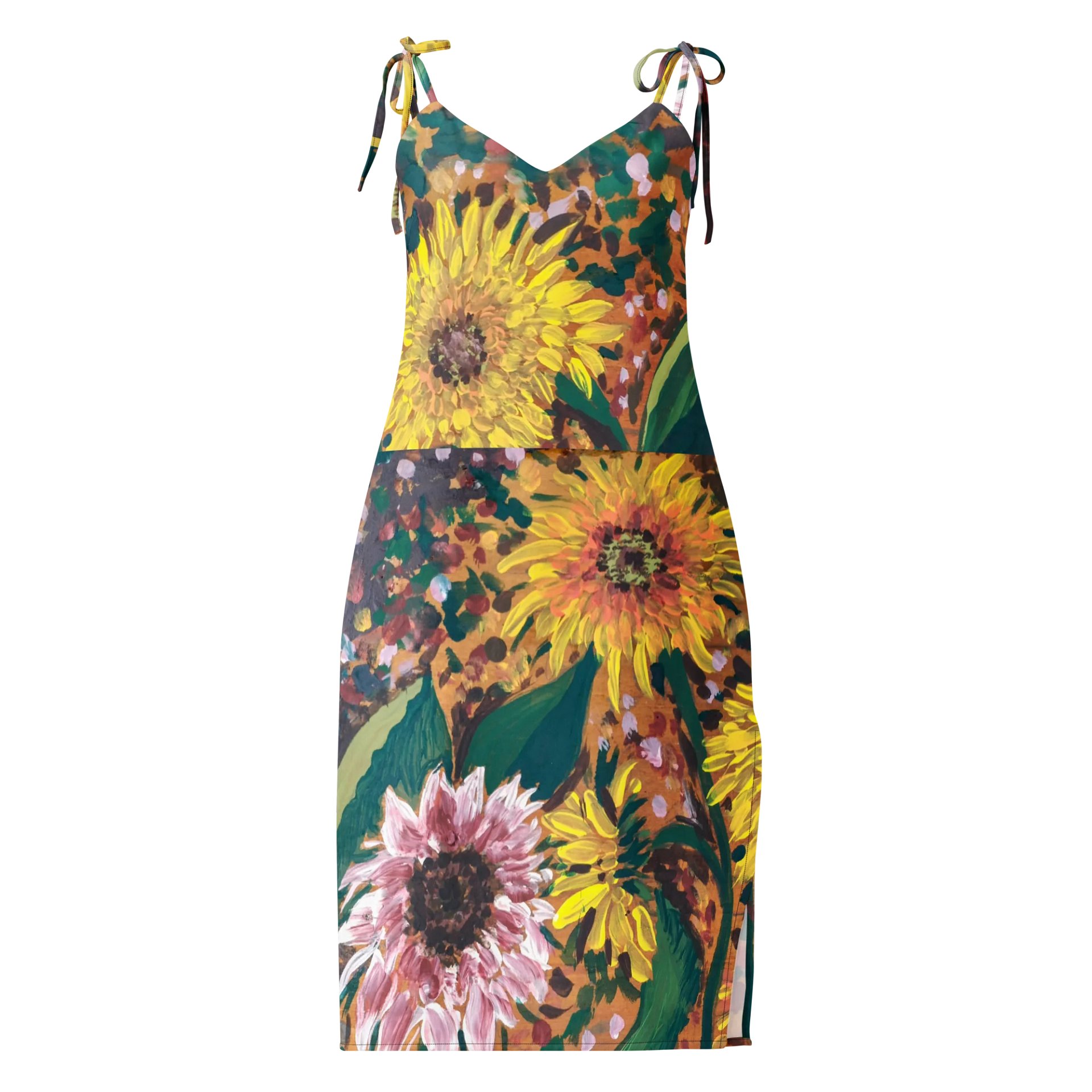 Sunflower impressionist Midi Chiffon Dress product image (1)