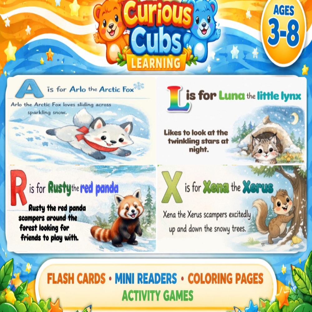 Adventure Cubs A–Z Animal Flash Cards | Fun & Educational Learning Set for Kids Ages 3–8 | Printable Homeschool Resource product image (1)