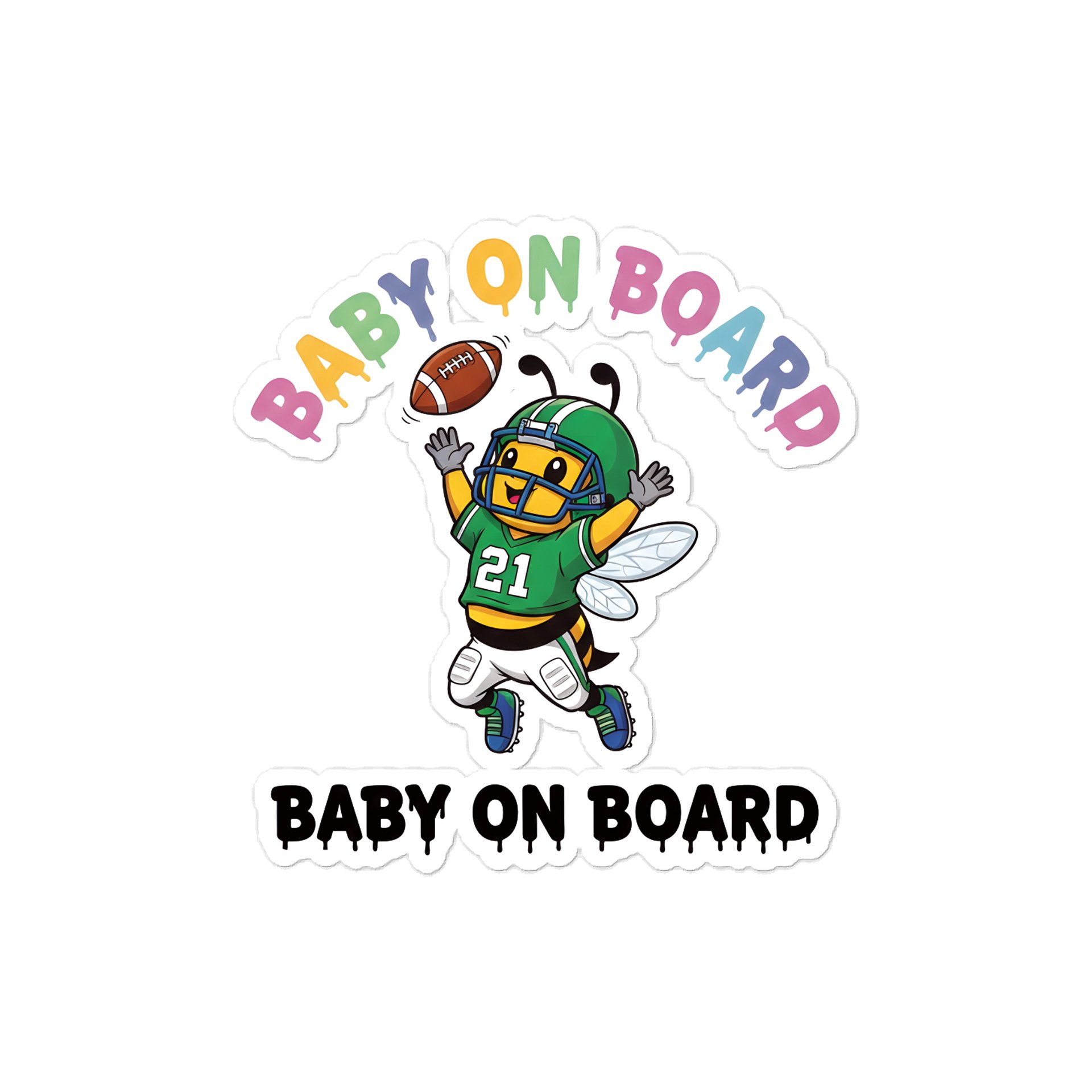 Funny Bee Football Baby on Board Sticker - 5x5 Weatherproof Vinyl Car Decal - Cute Sporty Bee Tailgate Decor - Premium Outdoor Grade Safety Sign for SUVs & Jeeps product image (1)