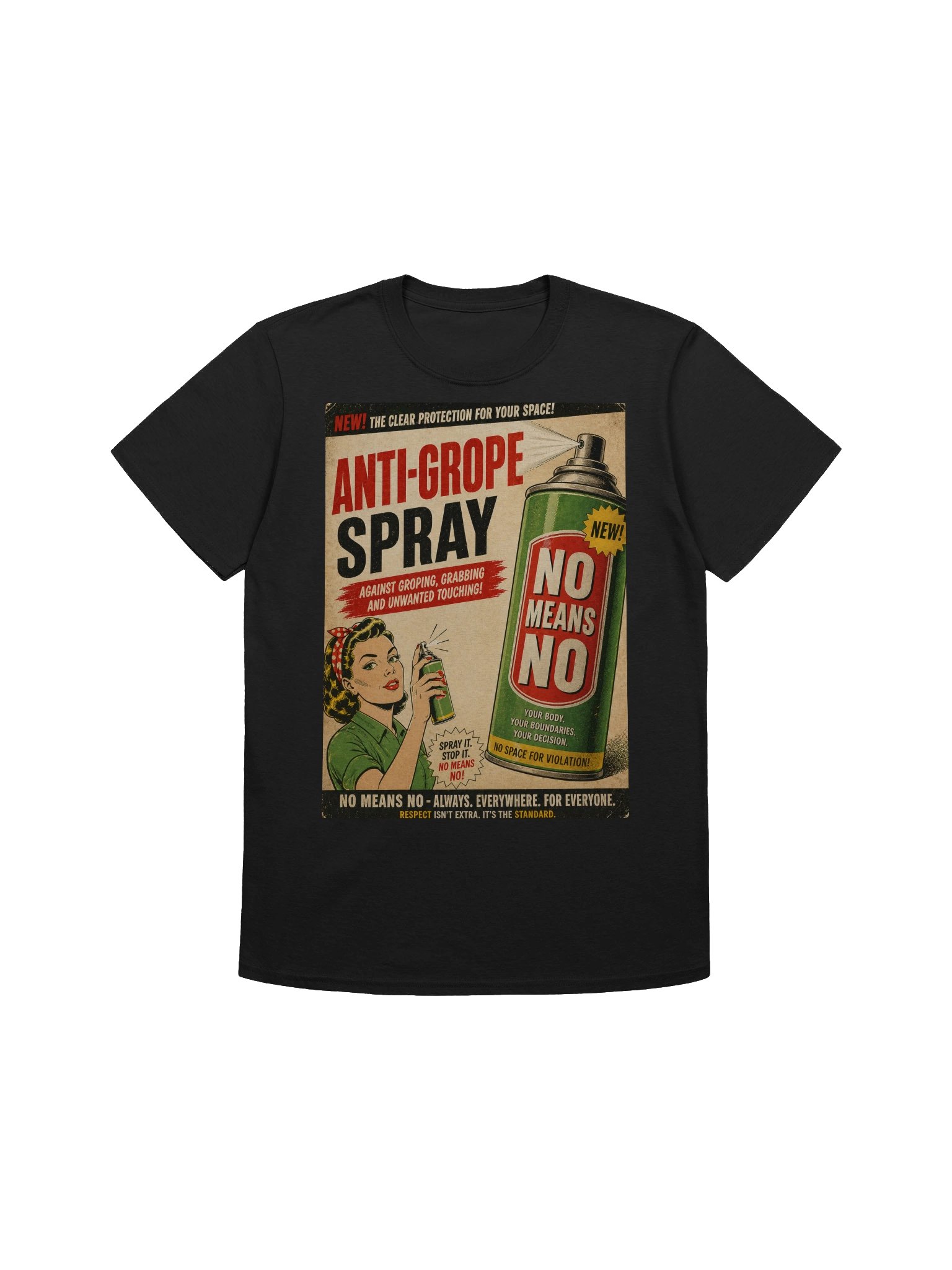 Anti-Grope Spray T-Shirt – No Means No Statement Shirt product image (1)