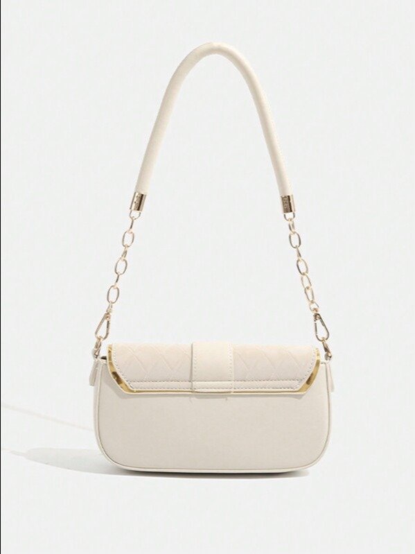 Beige Mini Chain Square Crossbody Bag | Minimalist Rhombus Pattern Shoulder Bag | ADLEST product image (2)