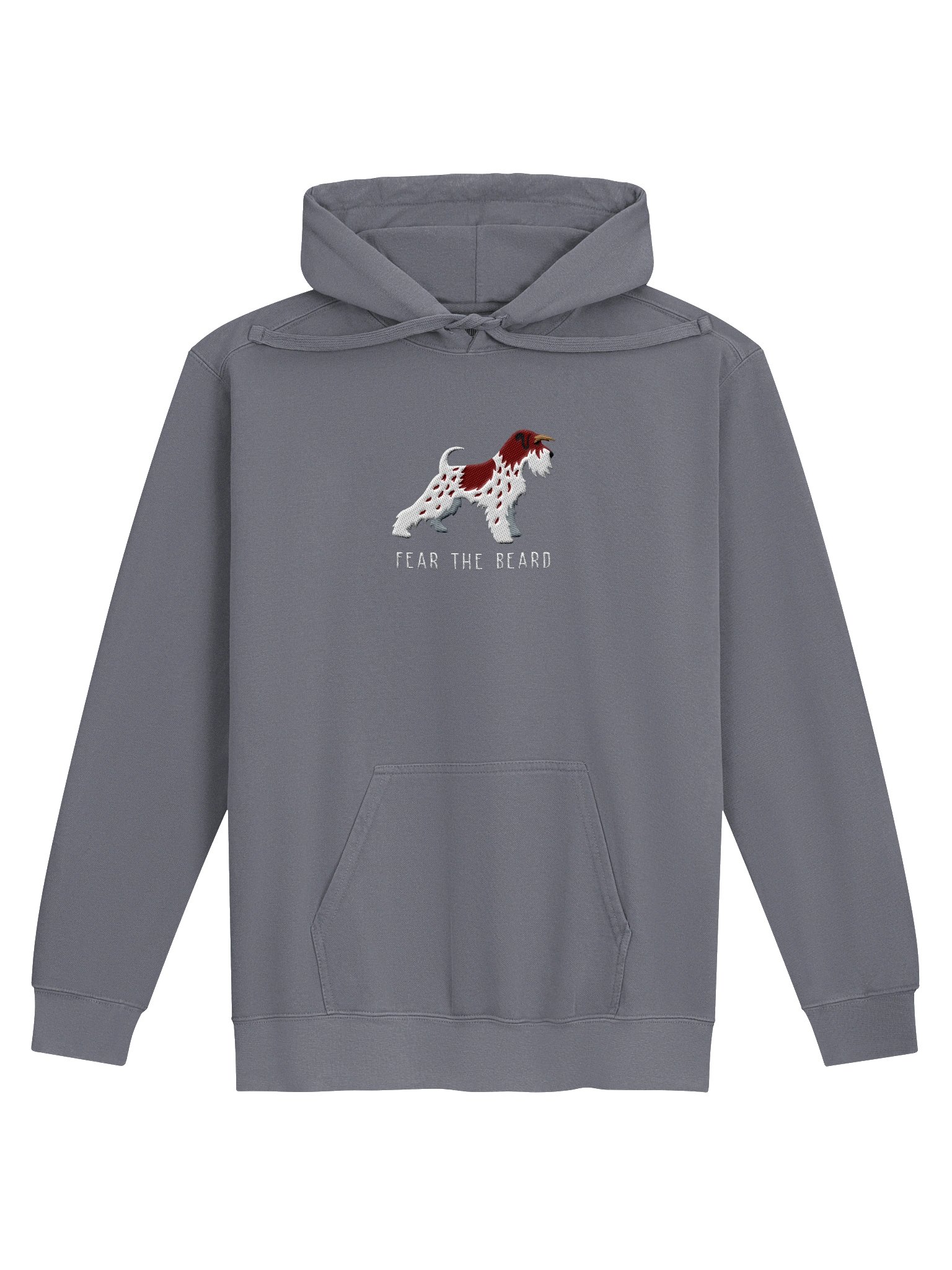 Fear the Beard Premium Hoodie (Embroidered) of a Miniature Schnauzer(Parti Liver & White) product image (13)