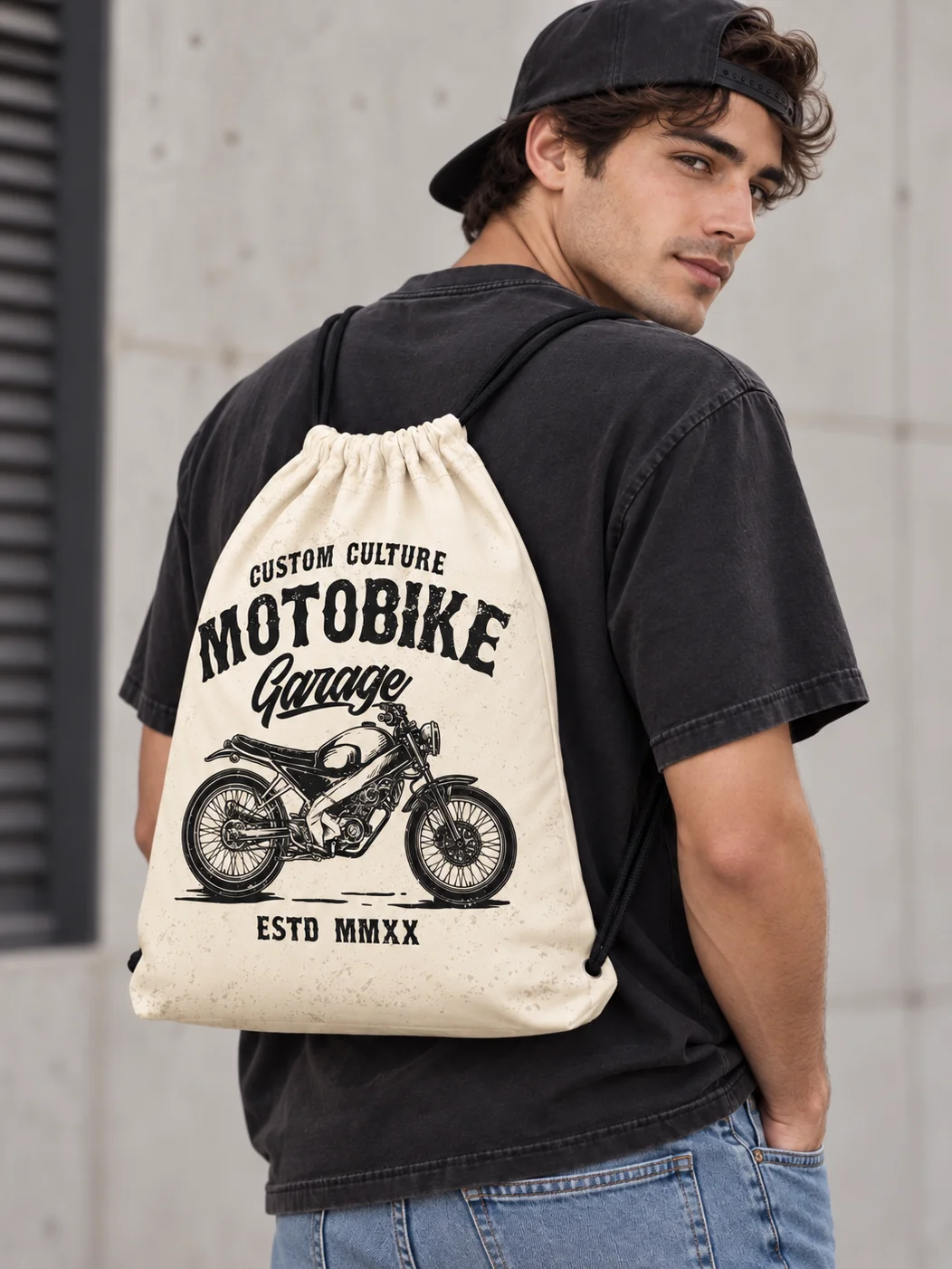 Vintage Motobike Garage Drawstring Bag product image (1)