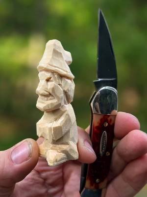A lunch time knife only doodle I did today.  kinda a beardless gnome wizard maybe? 😆 🤣  #woodcarving #whittling #fantasyartist #woodart #folkart