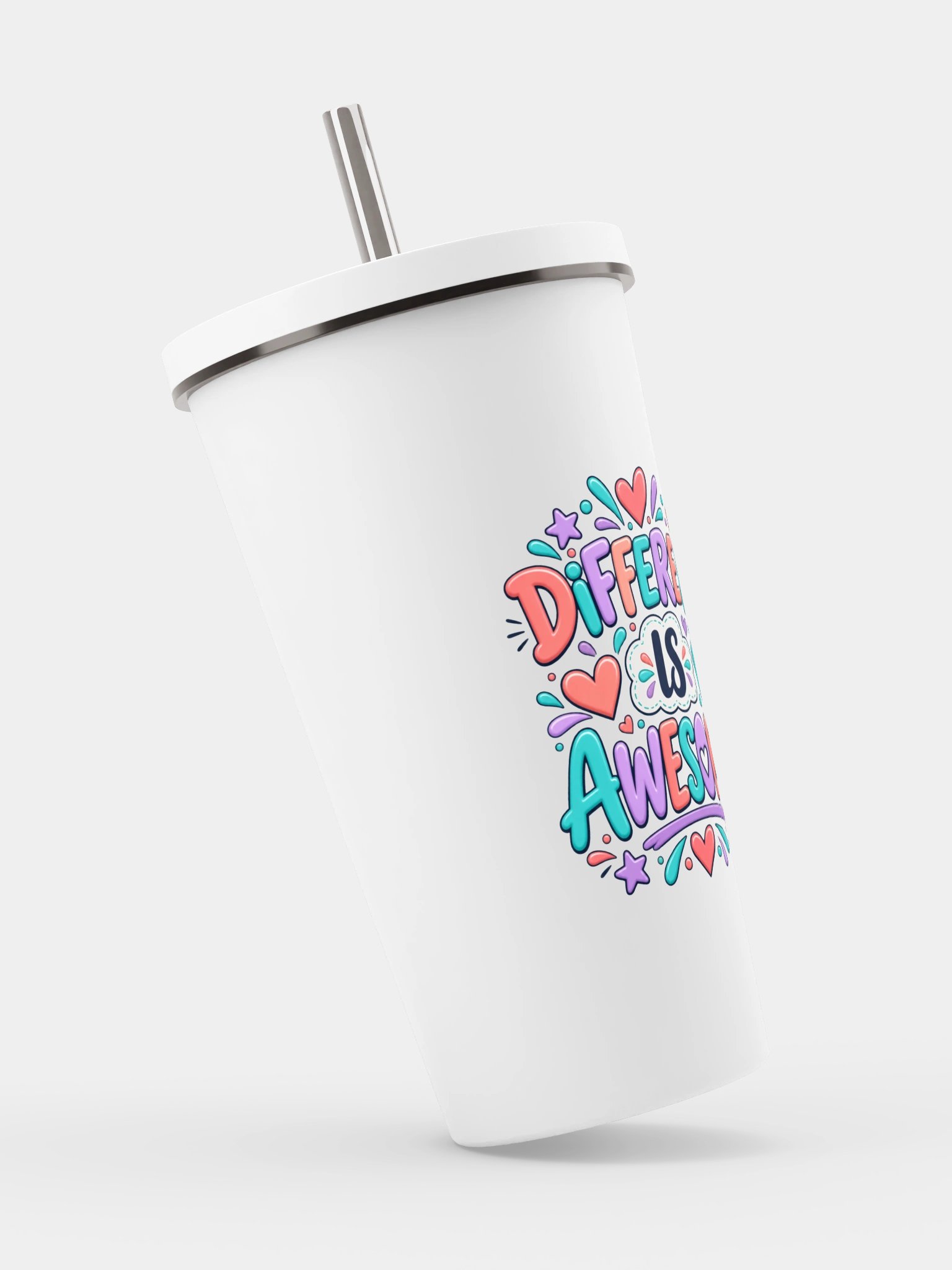 Stainless Steel Insulated Inspirational Tumbler with a Straw - Awesome is Different product image (2)