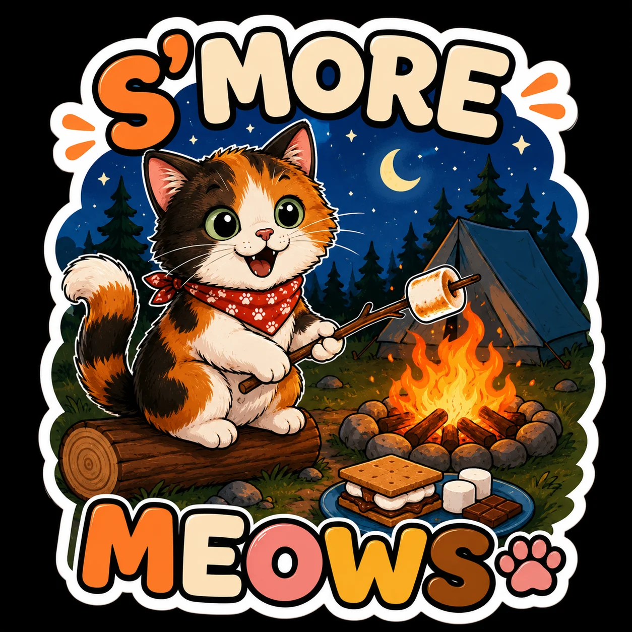 S'More Meows Calico Cat Camping Sticker product image (1)