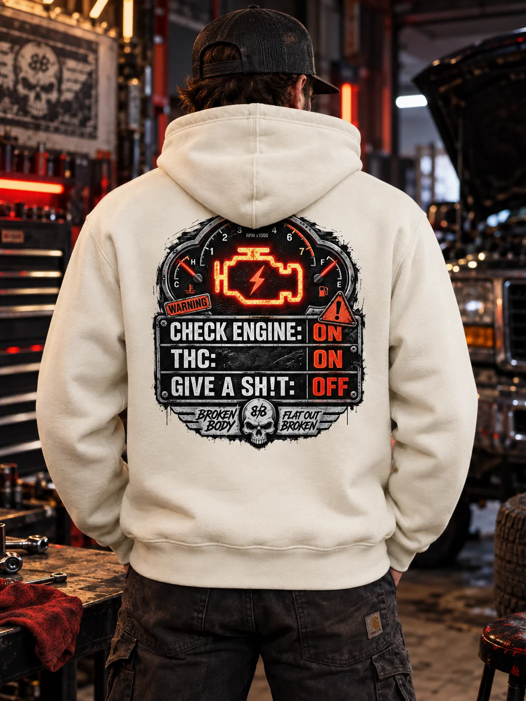 Funny Check Engine Hoodie — Still Running Full Zip Sweatshirt | Flat Out Broken™ product image (1)