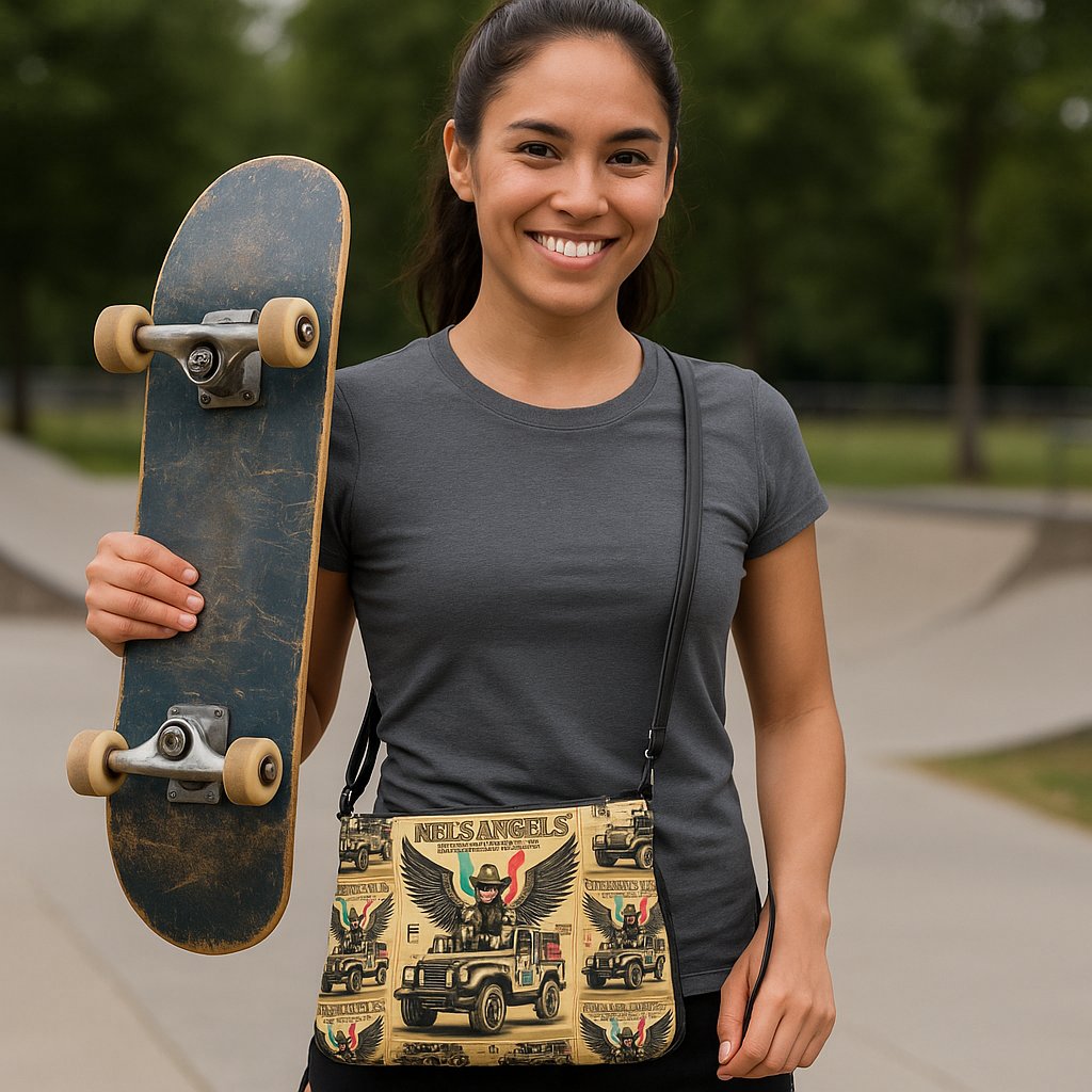 Mel’s Angels Vintage Crossbody Bag – All-Over Print Faux Leather Purse with Strap product image (2)