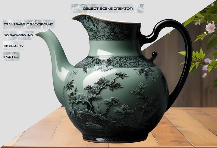 Chinese Green Porcelain Teapot – Zen Garden Elegance PNG product image (2)