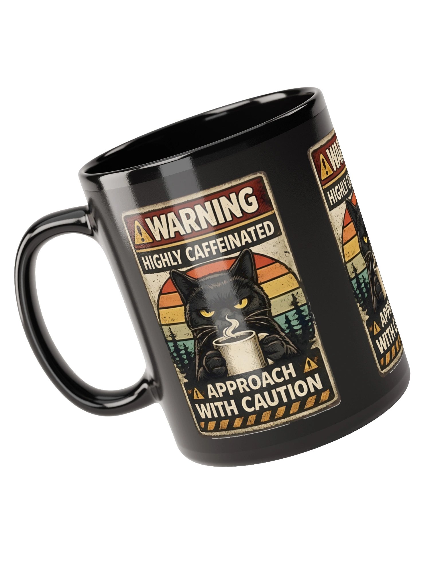Warning: Highly Caffeinated – Funny Cat Mug (Approach With Caution) product image (5)