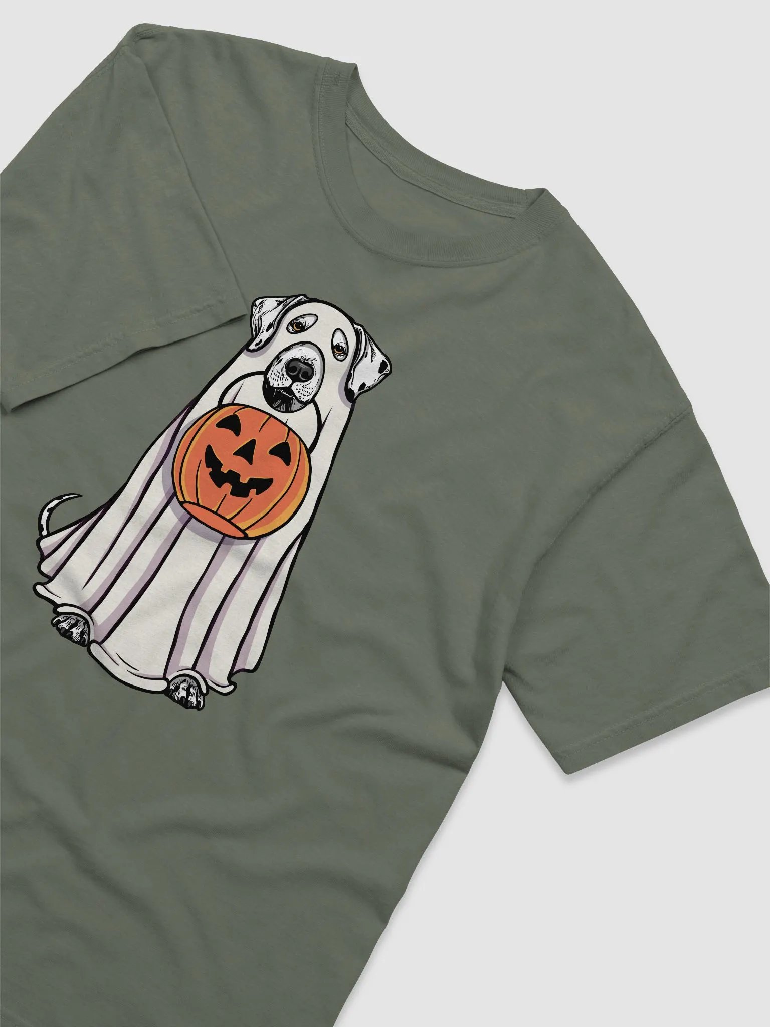 Funny Halloween Dalmatian T-Shirt | Funny Dog Wearing a Ghost Costume and Holding a Pumpkin Basket product image (6)