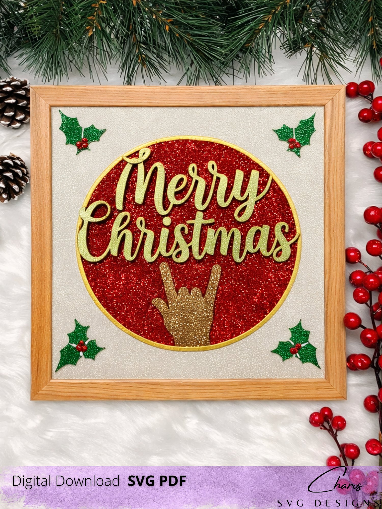 3D ASL Merry Christmas SVG Layered Shadow Box Design product image (2)