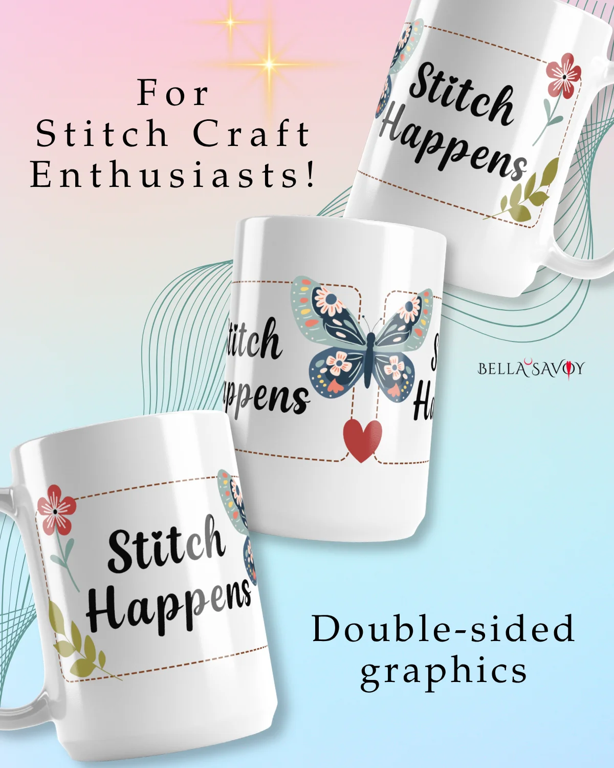 Stitch Happens Floral and Butterfly Mug product image (3)