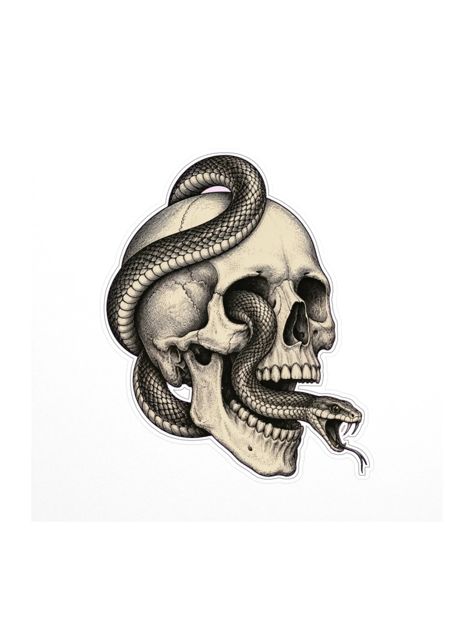 Skull and Snake Sticker, White
