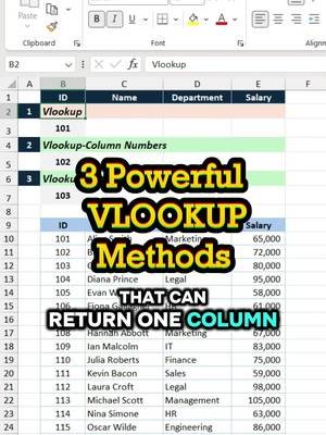 Learn 3 powerful VLOOKUP techniques to return columns dynamically #excel #exceltips #edutok #learnontiktok #fyp 