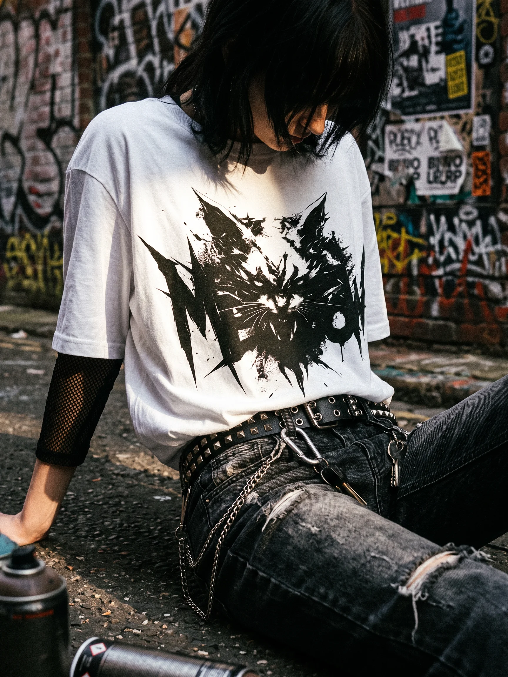 Meow Cat Graphic Tee, Alternative Punk Streetwear T-Shirt product image (1)
