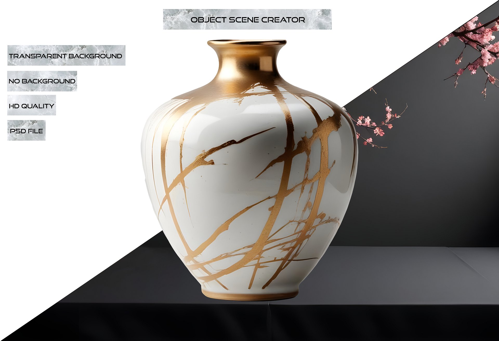 Kintsugi Elegance – White Ceramic Vase with Gold Accents PNG product image (2)