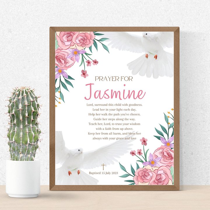Dove and Pink Flowers Baptism Canva Template product image (2)