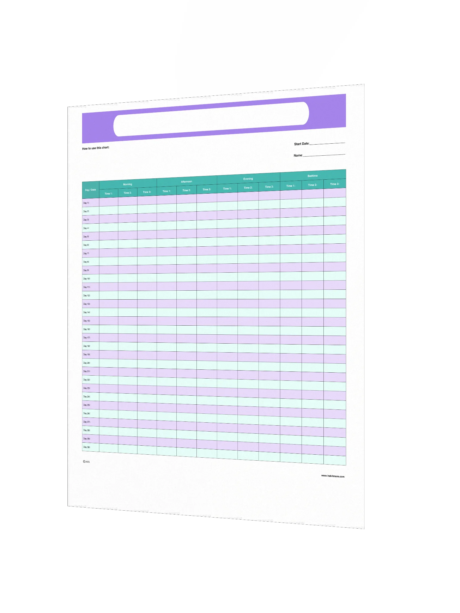 30 Day Blank Time Record Chart product image (3)