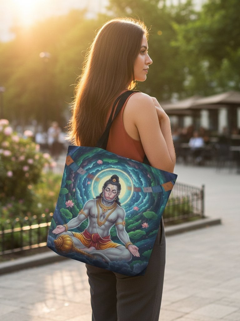 Hanuman Dhyana Tote Bag – Cosmic Meditation & Inner Strength product image (1)