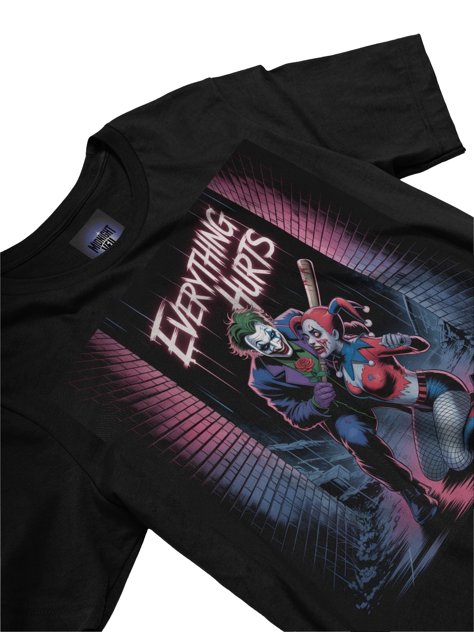 Everything Hurts: Joker and Harley Quinn's Neon Alley Agony Graphic Tee product image (5)